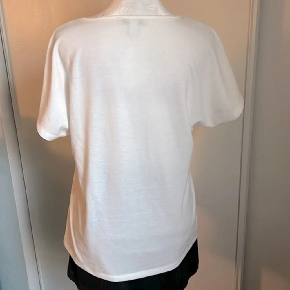 Nine West Women’s White Criss Cross Lightweight Sweatshirt Cap Short Sleeve Tee